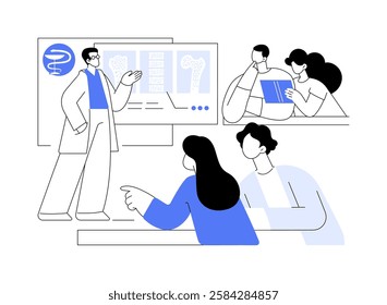 Theory course isolated cartoon vector illustrations. Medical students at the lecture, professor explains human anatomy, future doctors, medical university education vector cartoon.