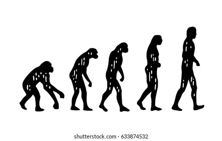 Theory evolution of human. From monkey to man. Vintage black engraving illustration for poster. Isolated on white background.