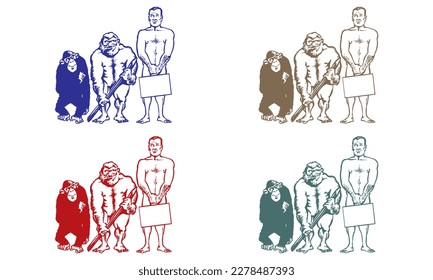 Theory Of Evolution Of Man. Human Development Vector Illustration. From Monkey To Businessmen
