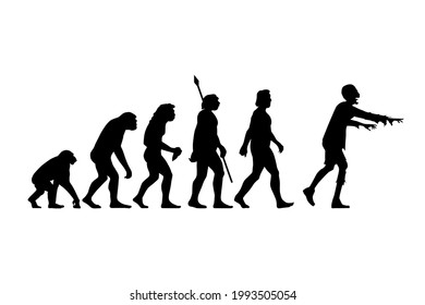 Theory of evolution of man silhouette from ape to zombie. Vector illustration