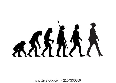 Theory of evolution of man silhouette from ape to woman. Vector illustration svg
