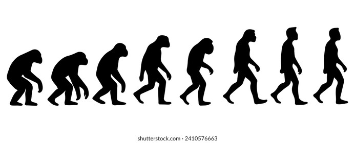 Theory of evolution of man. silhouette. Human development. Hand drawn sketch vector illustration isolated on white