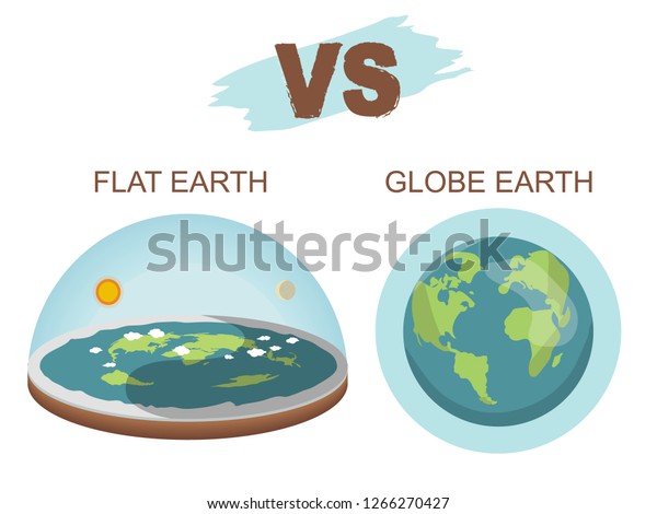 Theory of flat earth. Flat Earth in space with\
sun and moon vs spherical earth. Vector illustration. isolated on\
white background
