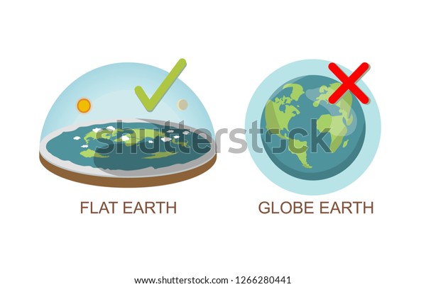 Theory of flat earth. Earth vs globe earth. Vector\
illustration. isolated on white background. true, lie Checkbox.\
check mark