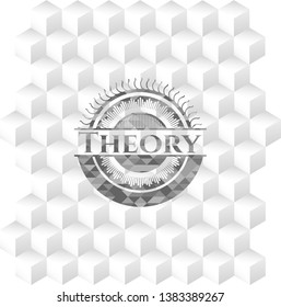 Theory grey emblem with geometric cube white background