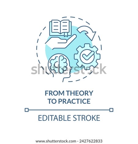 From theory to practice soft blue concept icon. Apply theoretical knowledge to real life. Round shape line illustration. Abstract idea. Graphic design. Easy to use in presentation