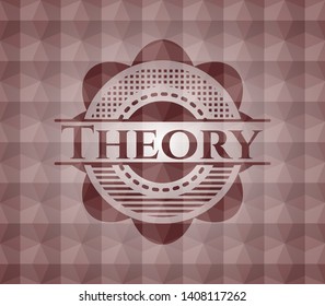 Theory red emblem or badge with geometric pattern background. Seamless.