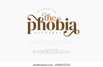 Thephobia premium luxury elegant alphabet letters and numbers. Elegant wedding typography classic serif font decorative vintage retro. Creative vector illustration