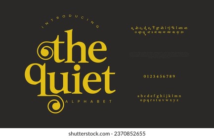 Thequiet premium luxury elegant alphabet letters and numbers. Elegant wedding typography classic serif font decorative vintage retro. Creative vector illustration