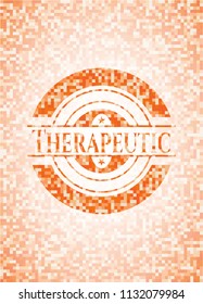 Therapeutic abstract emblem, orange mosaic background