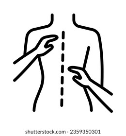 Therapeutic back massage Outline vector icon. Physiotherapy, acupuncture, rehabilitation. Isolated vector element. Pictogram for web page, mobile app, promo