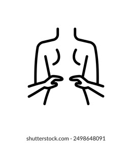 Therapeutic back massage Outline vector icon. Physiotherapy, acupuncture, rehabilitation. Isolated vector element. Pictogram for web page, mobile app, promo