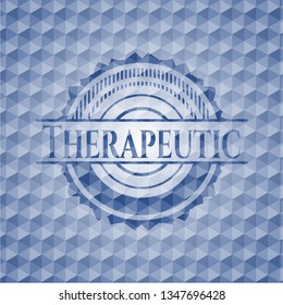 Insignia azul terapéutica con motivos geométricos.