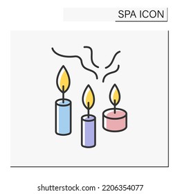 Therapeutic Candles Color Icon. Essential Oils Candles Reduce Anxiety And Stress. Aromatherapy. Cosmetology. Spa Concept. Isolated Vector Illustration