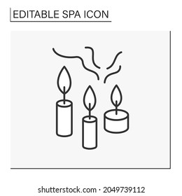 Therapeutic candles line icon. Essential oils candles reduce anxiety and stress. Aromatherapy. Cosmetology. Spa concept. Isolated vector illustration. Editable stroke