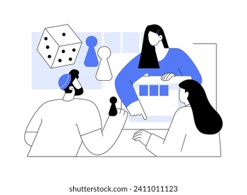 Therapeutic gaming isolated cartoon vector illustrations. Mental health coach play board game, diverse people sit at the table, gaming master, small business, therapeutic session vector cartoon.