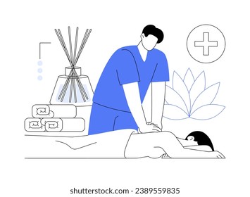 Therapeutic massage abstract concept vector illustration. Physician making massage to patient, medicine sector, pain relief, relaxation process, osteopathy industry abstract metaphor.