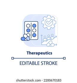 Therapeutics light blue concept icon. Pandemic preparedness clinical research abstract idea thin line illustration. Isolated outline drawing. Editable stroke. Arial, Myriad Pro-Bold fonts used