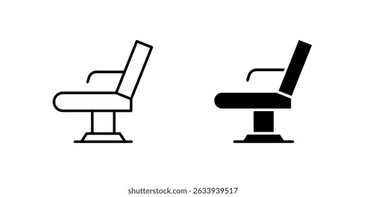 Therapist Chair Icon Collection, a chair with a headrest in outline and glyph styles. Represents therapy or relaxation. Perfect for wellness design.