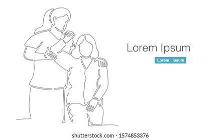 therapist doing shoulder stretching for patient. one continuous line drawing vector illustration on white background