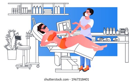 Therapist In Mask Massaging Woman Patient On Massage Table Physical Therapy Rehabilitation Concept