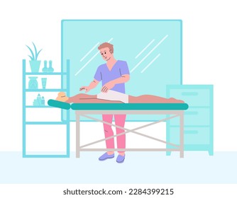 Therapist massaging patient back vector illustration. Wellness and relaxation concept. Flat style design. Colorful graphics