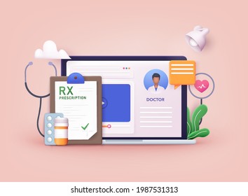 Therapist On Chat In Messenger And An Online Consultation. Online Medical Advise Or Consultation Service. 3D Web Vector Illustrations.