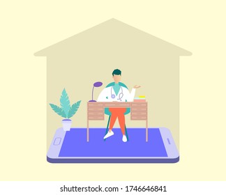 Therapist online consultation. Video chat with doctor. Medical advise or consultation service, tele medicine, cardiology.  Vector flat illustration.