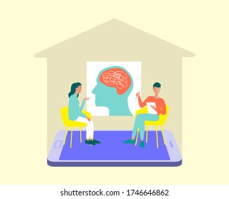 Therapist online consultation. Video chat with doctor. Medical advise or consultation service, tele medicine, cardiology.  Vector  illustration.