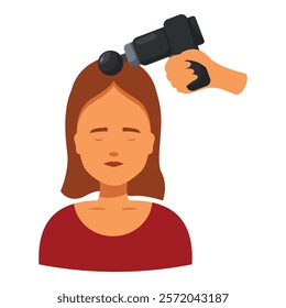 Therapist is using an electric percussion massager on a patient's head to relieve tension and promote relaxation