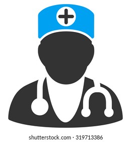 Therapist vector icon. Style is bicolor flat symbol, blue and gray colors, rounded angles, white background.