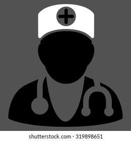 Therapist vector icon. Style is bicolor flat symbol, black and white colors, rounded angles, gray background.