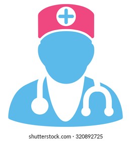 Therapist vector icon. Style is bicolor flat symbol, pink and blue colors, rounded angles, white background.