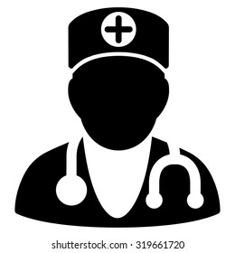 Therapist vector icon. Style is flat symbol, black color, rounded angles, white background.