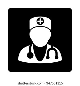 Therapist vector icon. Style is flat rounded square button, white and black colors, white background.