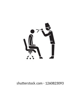 Therapist visit black vector concept icon. Therapist visit flat illustration, sign