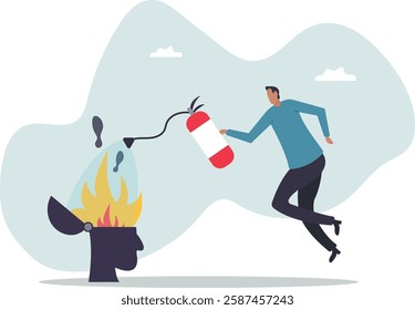 Therapy to cool down burning mind or anger, reduce burnout or mental illness, depression, cure anxiety and stress .business concept.flat character.