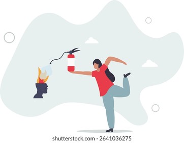 Therapy to cool down burning mind or anger, reduce burnout or mental illness, depression, cure anxiety and stress concept. character life .