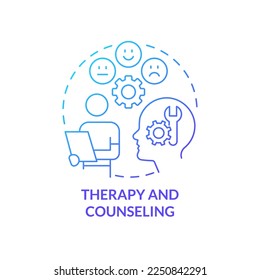 Therapy and counseling blue gradient concept icon. Help student with mental illness abstract idea thin line illustration. Emotional wellness. Isolated outline drawing. Myriad Pro-Bold font used