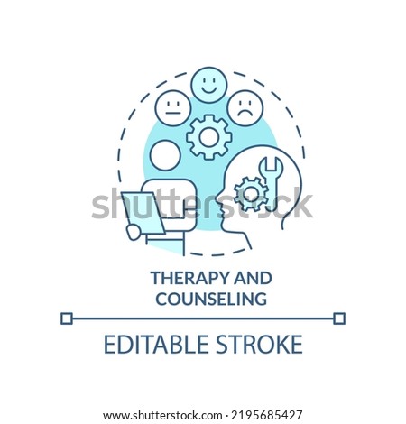 Therapy and counseling turquoise concept icon. Help student with mental illness abstract idea thin line illustration. Isolated outline drawing. Editable stroke. Arial, Myriad Pro-Bold fonts used