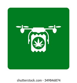 Therapy Drone Delivery vector icon. Style is flat rounded square button, white and green colors, white background.