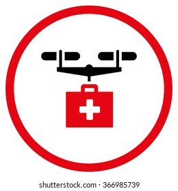 Therapy Drone Shipment vector icon. Style is bicolor flat circled symbol, intensive red and black colors, rounded angles, white background.