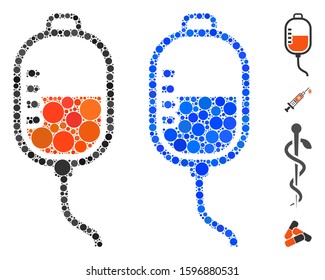 Therapy dropper composition of spheric dots in various sizes and color tinges, based on therapy dropper icon. Vector small circles are grouped into blue composition.