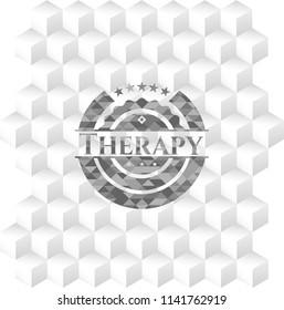 Therapy grey badge with geometric cube white background
