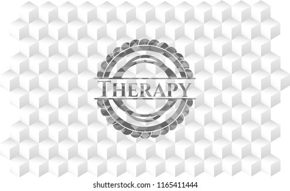 Therapy grey badge with geometric cube white background