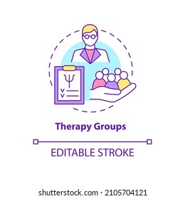 Therapy groups concept icon. Mental health treatment abstract idea thin line illustration. Group psychotherapy. Isolated outline drawing. Editable stroke. Roboto-Medium, Myriad Pro-Bold fonts used