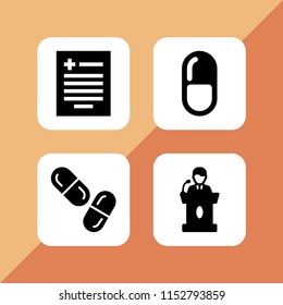 therapy icon. 4 therapy set with speech, checkup and drug vector icons for web and mobile app
