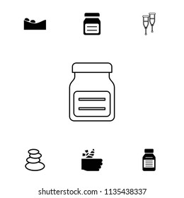Therapy icon. collection of 7 therapy filled and outline icons such as medicine, spa stones, spa stone, injured finger. editable therapy icons for web and mobile.