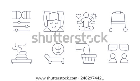 Therapy icons. Editable stroke. Containing adn, hotstones, psychology, stressmanagement, therapy, walker.