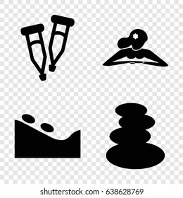 Therapy icons set. set of 4 therapy filled icons such as spa stones, woman in spa, spa stone